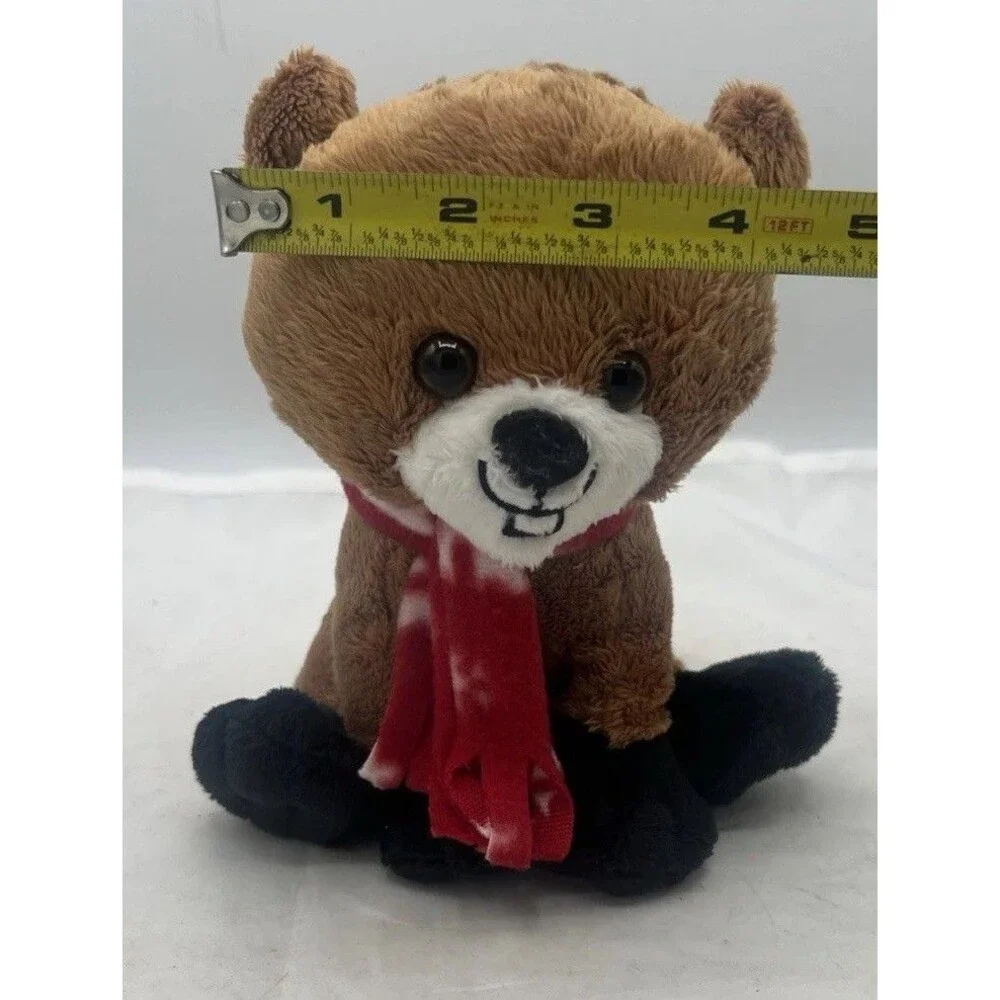 Animal Adventure Beaver Plush 7” Brown Red Scarf Christmas Winter Stuffed Animal